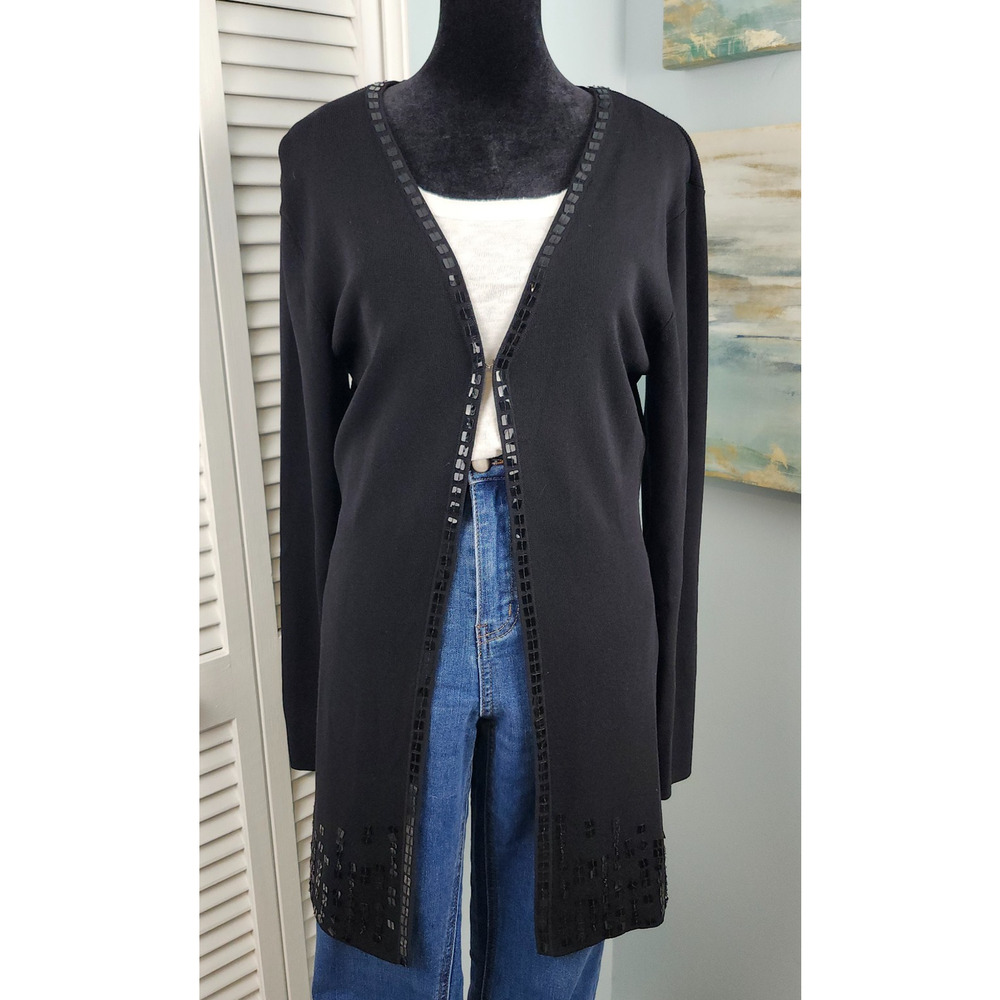 Dunnes Stores Long Black Cardigan Size 10–12 Sequins Embellished
